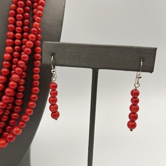 Jay King DTR Sterling CORAL Torsade Graduated Bead Necklace and Earrings Set - Picture 4 of 8
